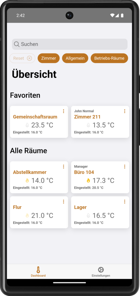 Templado Dashboard mit Favoriten Dashboard der App Templado mit Favoriten auf einem Google Pixel